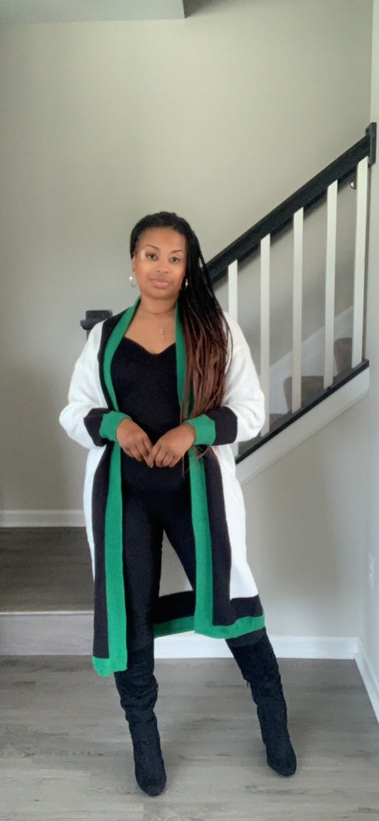 The Color Stripe Cardigan (Black/Green)