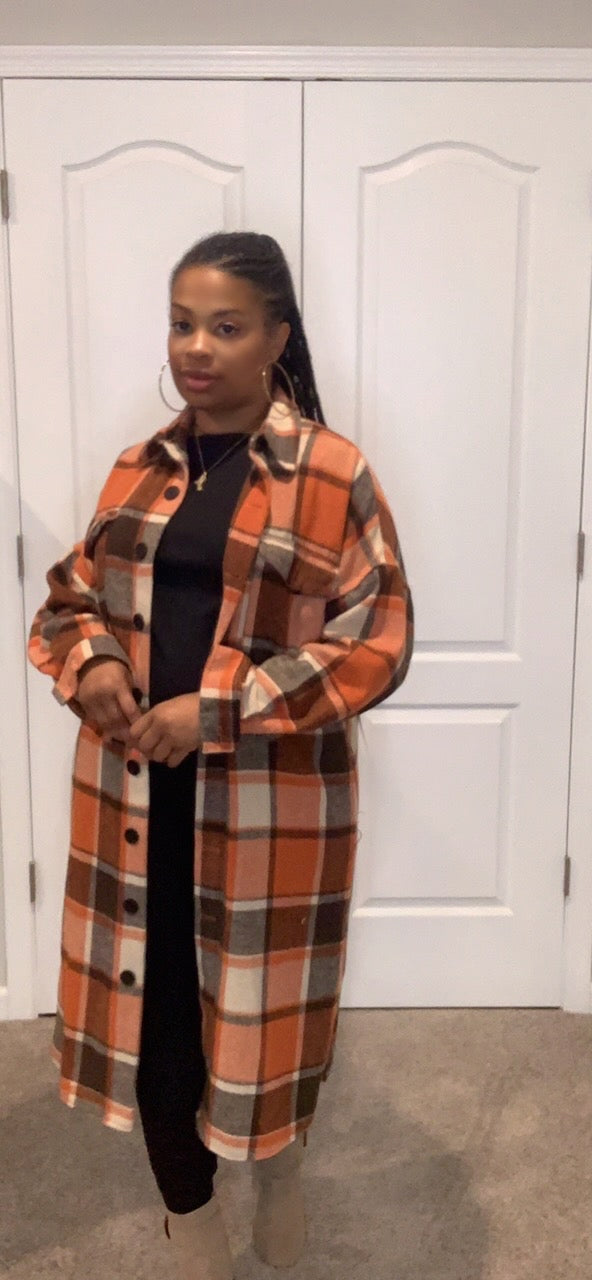 The Plaid Me Down Coat - Orange