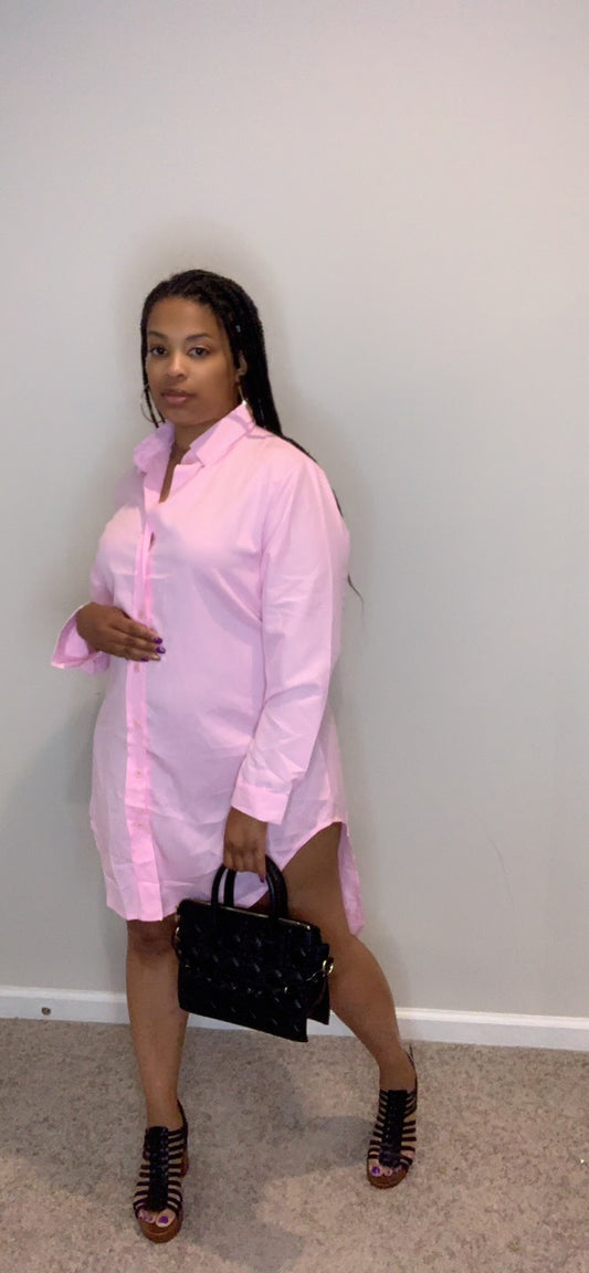 The Kelsey Shirt Dress (Pink)