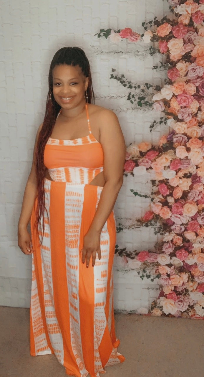 Orange Halter Backless Dress